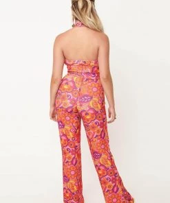 New In Unique Vintage Smak Parlour Glamour Goddess Floral 70's Jumpsuit Pink