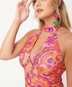 New In Unique Vintage Smak Parlour Glamour Goddess Floral 70's Jumpsuit Pink