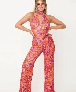New In Unique Vintage Smak Parlour Glamour Goddess Floral 70's Jumpsuit Pink