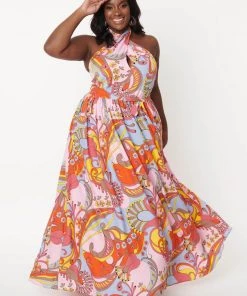 New In Unique Vintage Smak Parlour Budding Romance Summer 70's Paisley Maxi Dress Multi