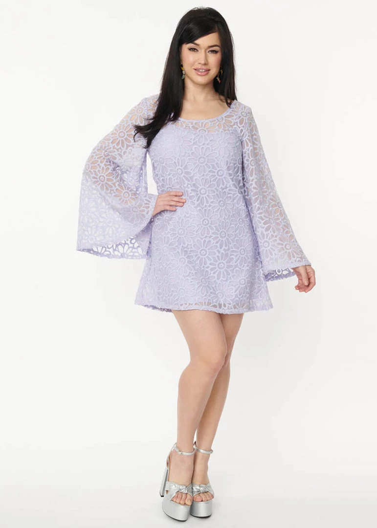 Unique Vintage Smak Parlour Lavender Floral 60's Mini Dress Purple New In