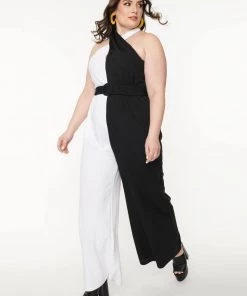 Unique Vintage Draped Darling 70's Jumpsuit Black White New In