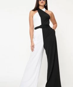 Unique Vintage Draped Darling 70's Jumpsuit Black White New In