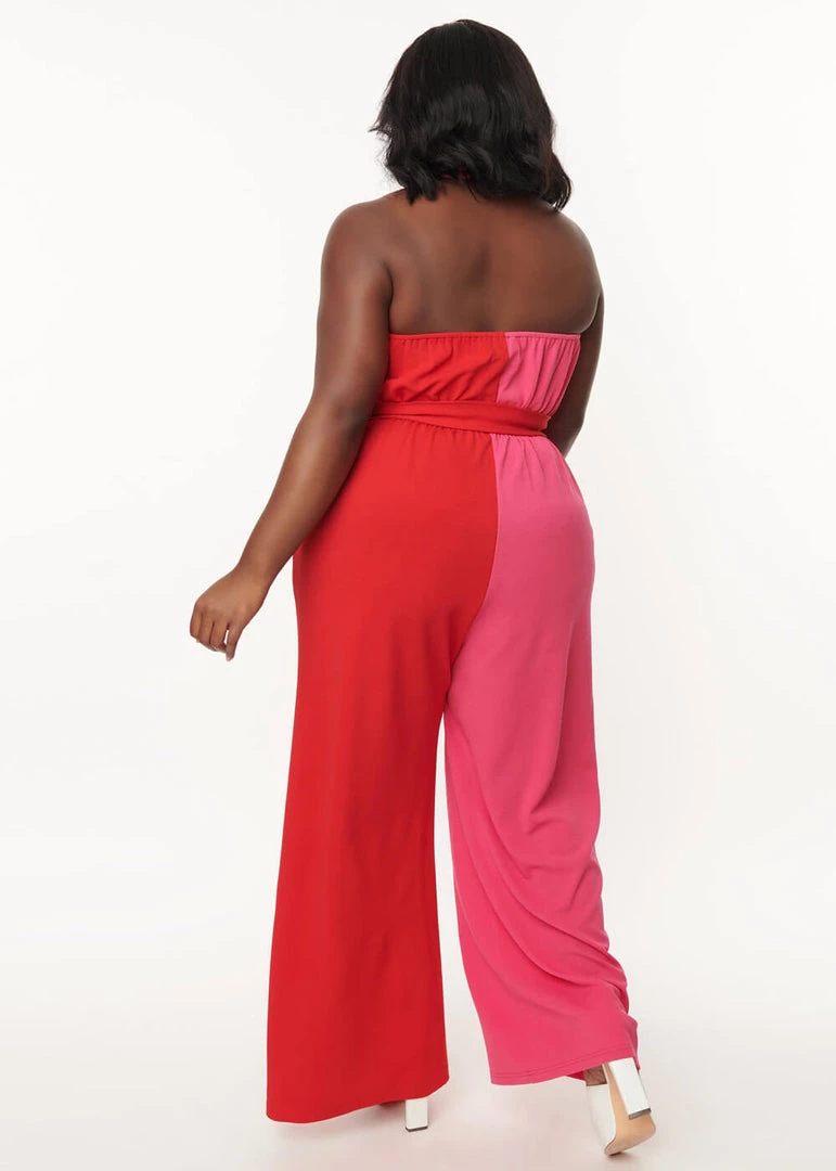 New In Unique Vintage Draped Darling 70's Jumpsuit Red Pink