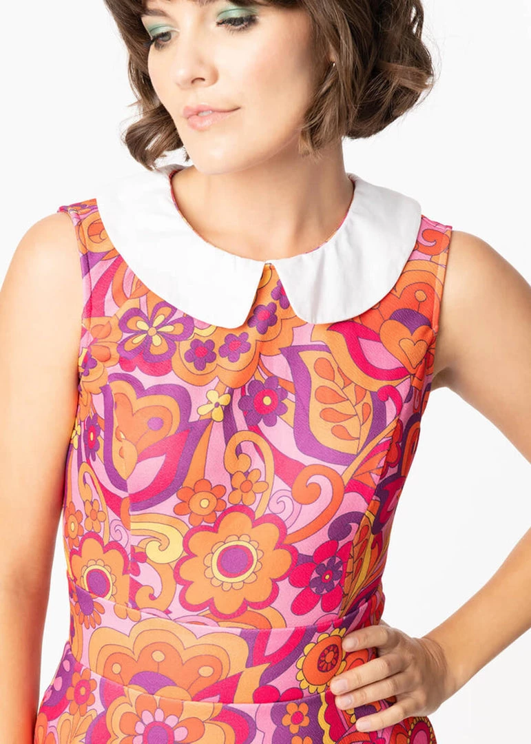 New In Unique Vintage Smak Parlour Far Out Floral 60's Dress Pink