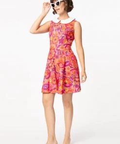 New In Unique Vintage Smak Parlour Far Out Floral 60's Dress Pink