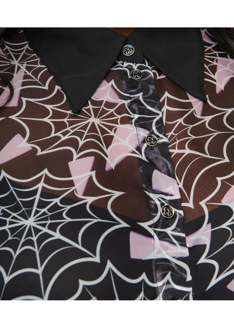 Unique Vintage Smak Parlour Spiderweb 50's Blouse Black Purple New In
