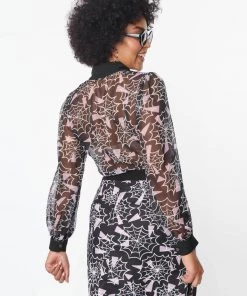 Unique Vintage Smak Parlour Spiderweb 50's Blouse Black Purple New In