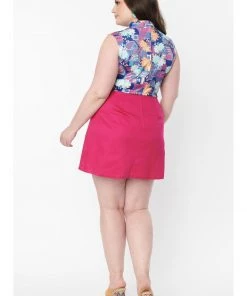 New In Unique Vintage Smak Parlour Fancy Houses 60's Mini Dress Fuchsia