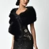 New In Unique Vintage Faux Fur Stola Black