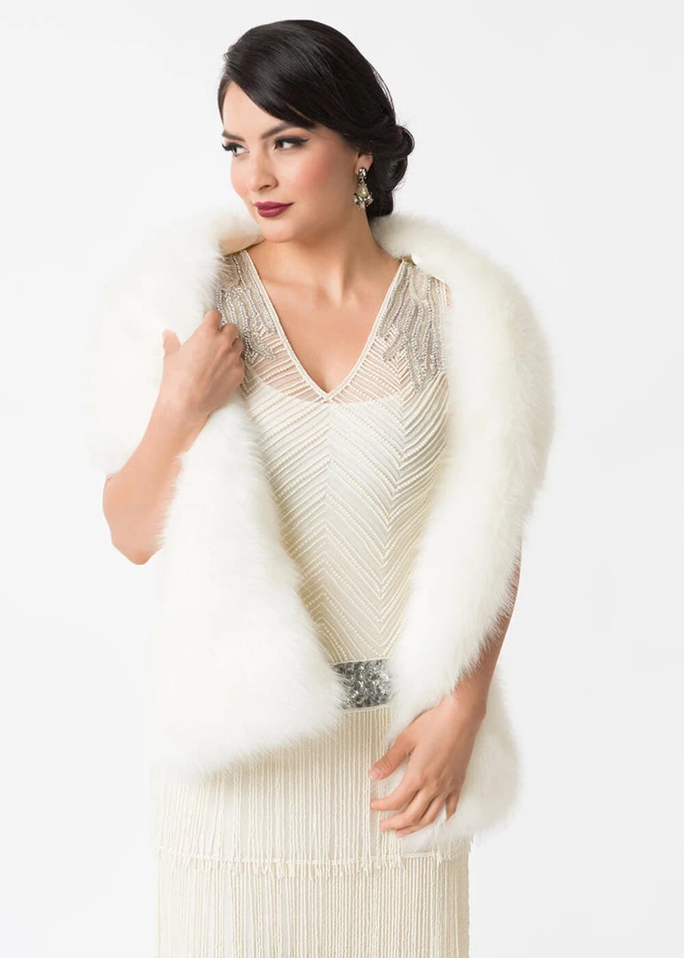 New In Unique Vintage Faux Fur Stola White