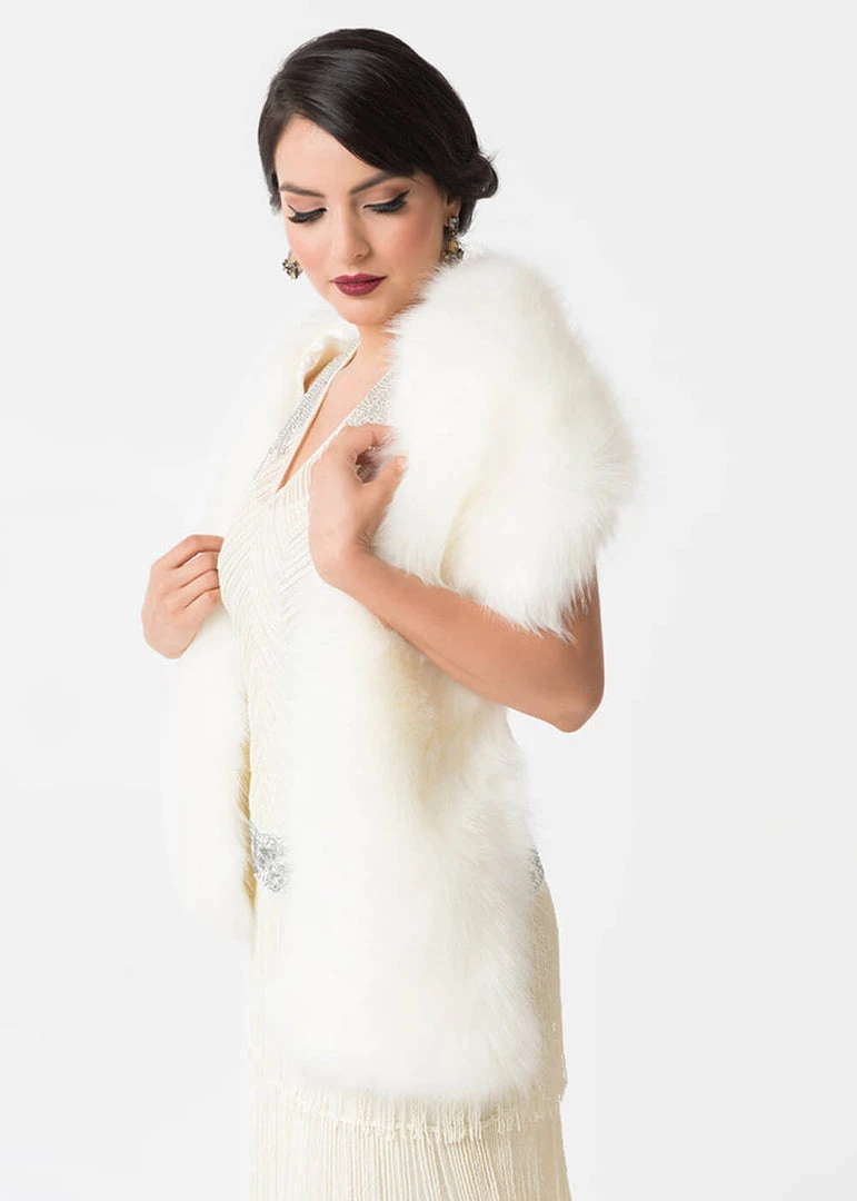 New In Unique Vintage Faux Fur Stola White