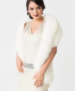 New In Unique Vintage Faux Fur Stola White