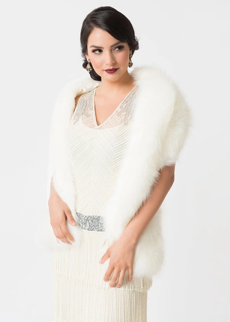 New In Unique Vintage Faux Fur Stola White