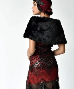 Unique Vintage Faux Fur Shrug Black New In