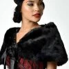 Unique Vintage Faux Fur Shrug Black New In