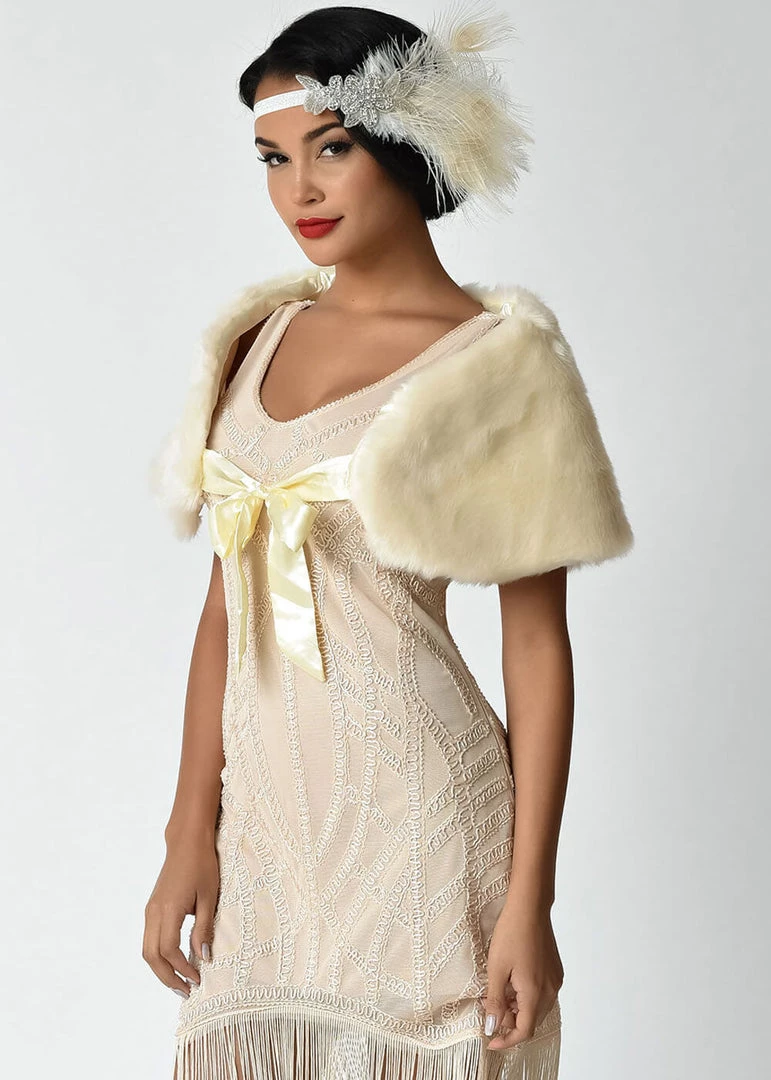 Unique Vintage Faux Fur Shrug Ivory New In