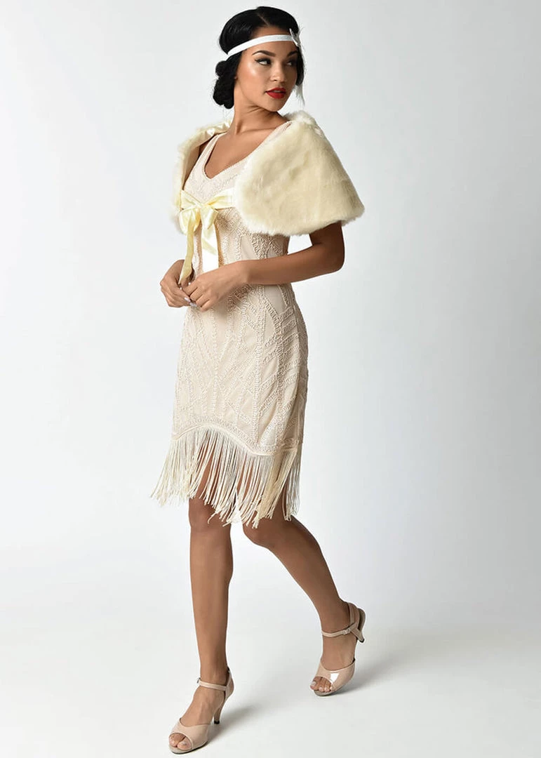 Unique Vintage Faux Fur Shrug Ivory New In