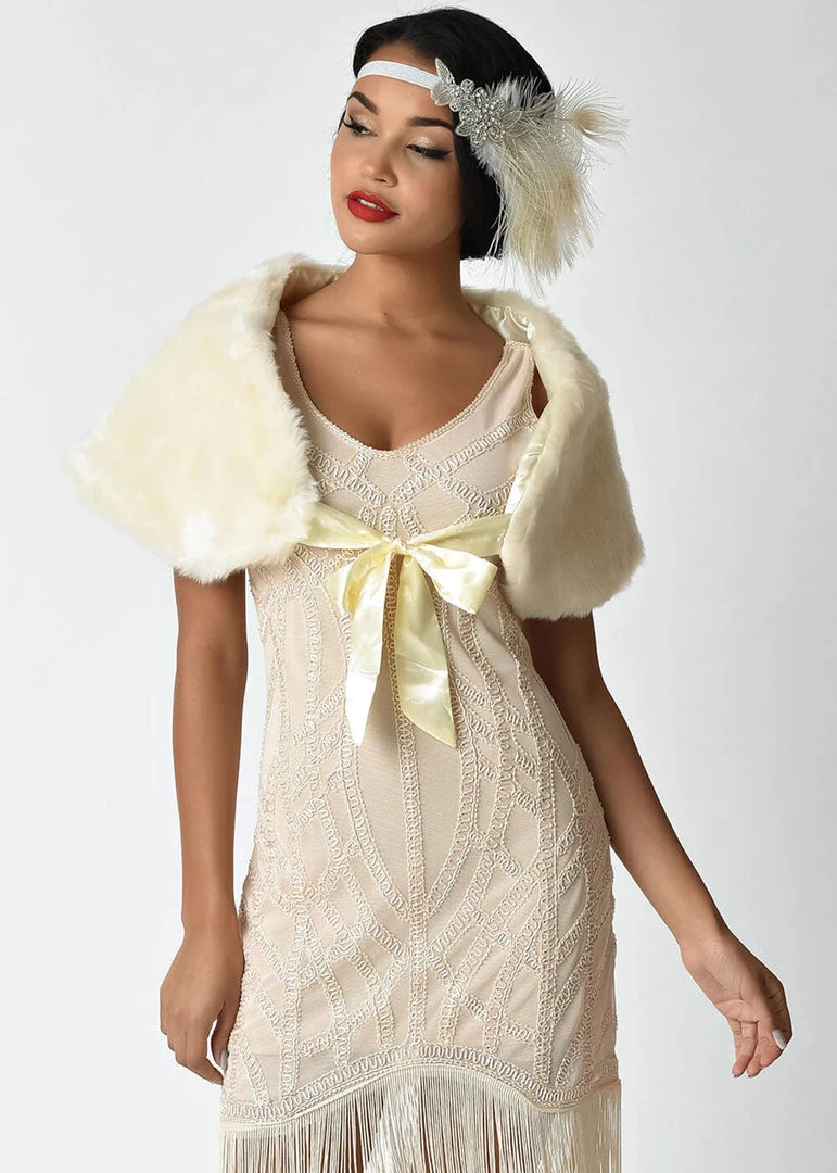 Unique Vintage Faux Fur Shrug Ivory New In