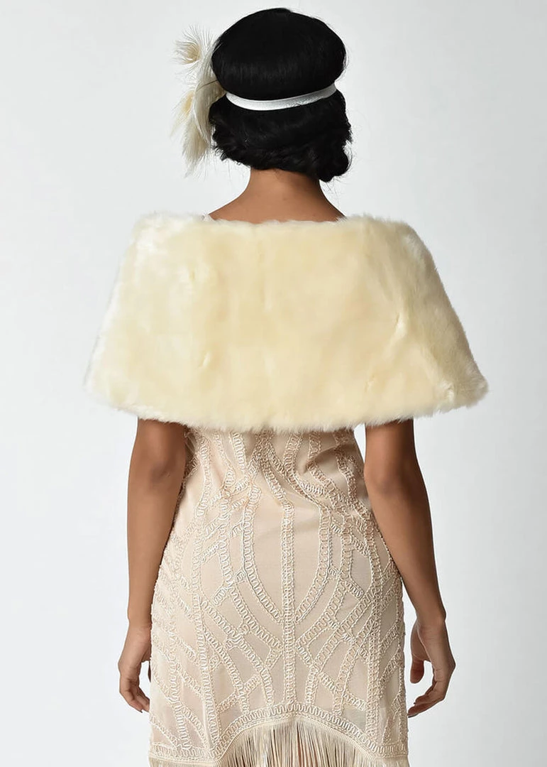 Unique Vintage Faux Fur Shrug Ivory New In