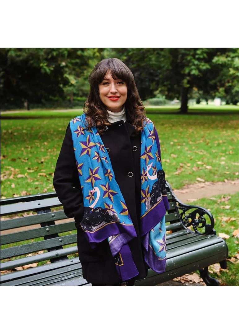 Vendula London Animal Park Oistrich Scarf Blue New In