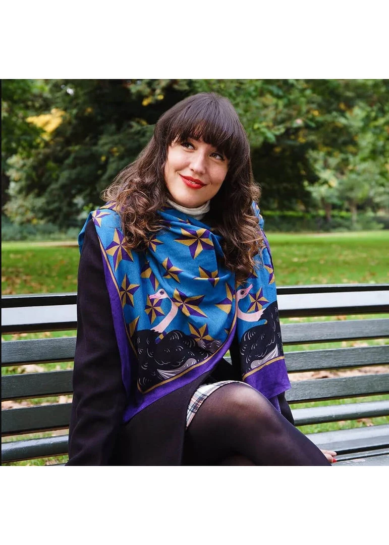 Vendula London Animal Park Oistrich Scarf Blue New In