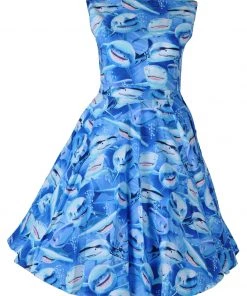 New In Victory Parade Rosa Shark 50's Swing Dress Blue