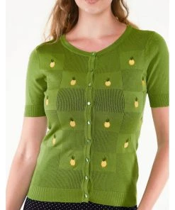 New In Voodoo Vixen Peyton Pinapple 50's Cardigan Green