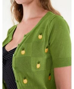 New In Voodoo Vixen Peyton Pinapple 50's Cardigan Green