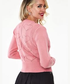 Voodoo Vixen Heart 50's Cardigan Pink New In