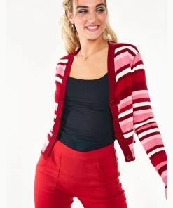 New In Voodoo Vixen Day Stripe 50's Cardigan Multicolour