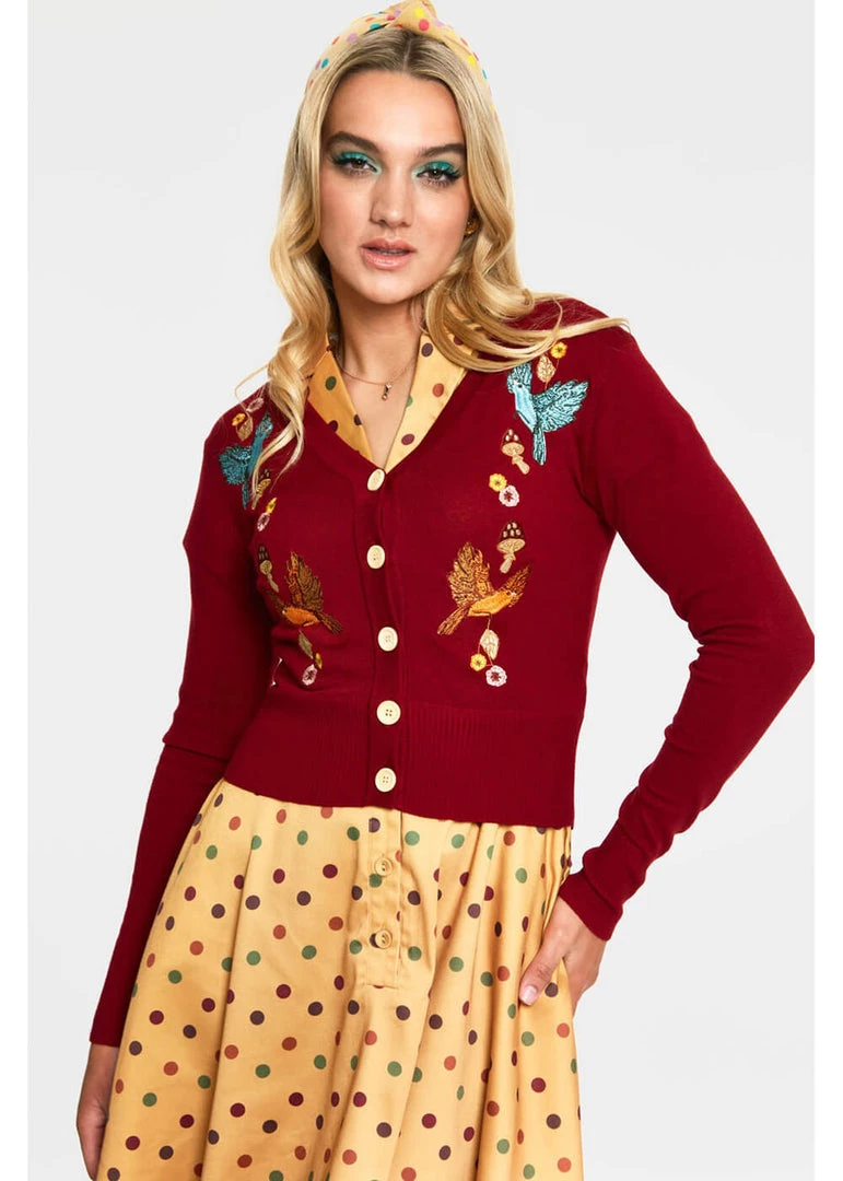 Voodoo Vixen Ginny Woodland 40's Cardigan Red
