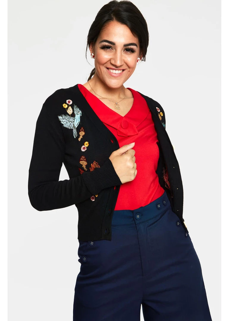New In Voodoo Vixen Ginny Woodland 40's Cardigan Black