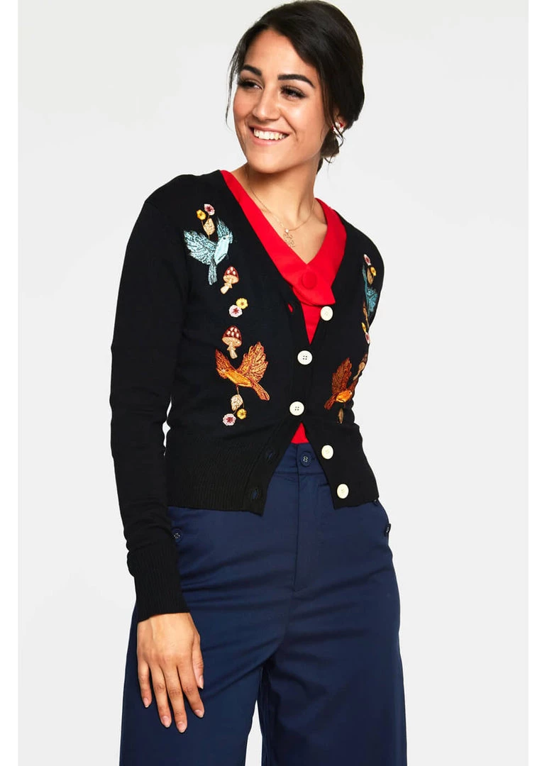 New In Voodoo Vixen Ginny Woodland 40's Cardigan Black