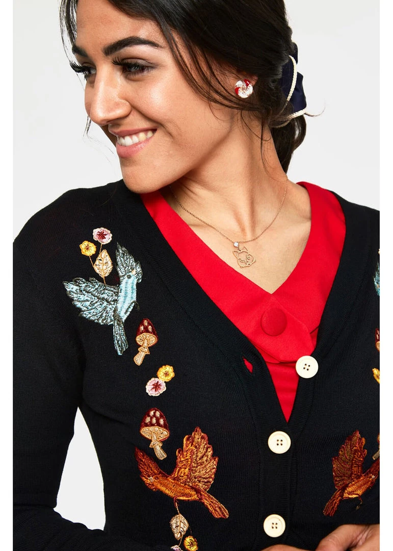 New In Voodoo Vixen Ginny Woodland 40's Cardigan Black