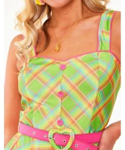 Voodoo Vixen Vita Rainbow Tartan 50's Swing Dress Green