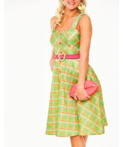Voodoo Vixen Vita Rainbow Tartan 50's Swing Dress Green