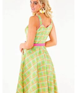 Voodoo Vixen Vita Rainbow Tartan 50's Swing Dress Green