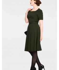 New In Voodoo Vixen Lucia 50's Midi Swing Dress Olive Green