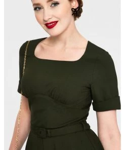 New In Voodoo Vixen Lucia 50's Midi Swing Dress Olive Green