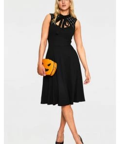Voodoo Vixen Skye Spider Web 50's Swing Dress Black