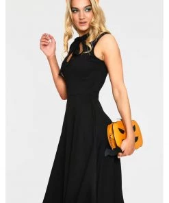 Voodoo Vixen Skye Spider Web 50's Swing Dress Black