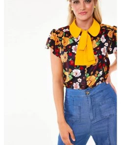 Voodoo Vixen Aurelia Floral 70's Blouse In Multi