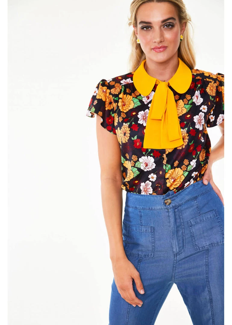 Voodoo Vixen Aurelia Floral 70's Blouse In Multi