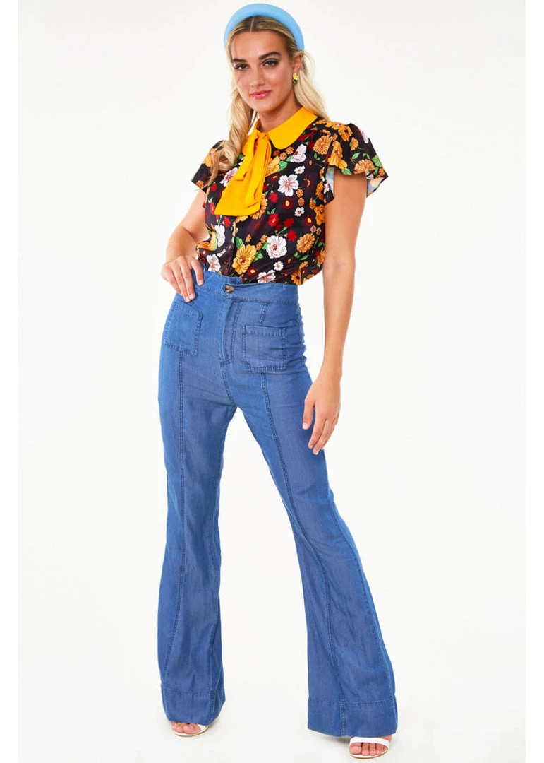 Voodoo Vixen Aurelia Floral 70's Blouse In Multi