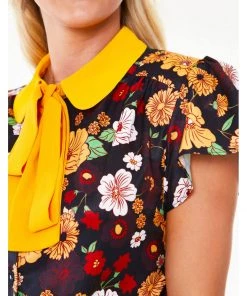 Voodoo Vixen Aurelia Floral 70's Blouse In Multi