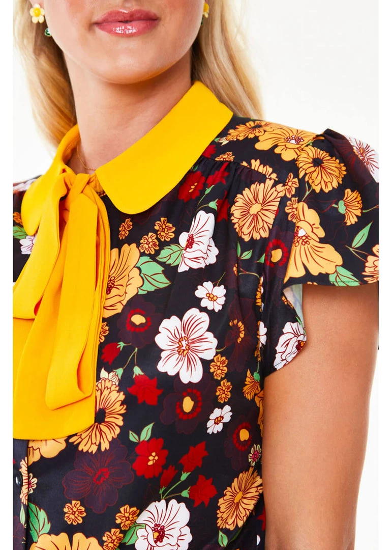 Voodoo Vixen Aurelia Floral 70's Blouse In Multi