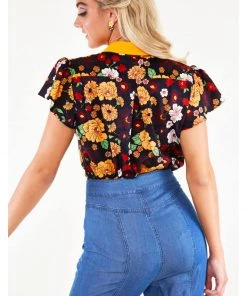 Voodoo Vixen Aurelia Floral 70's Blouse In Multi