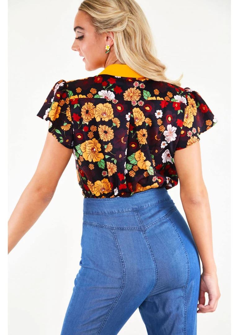 Voodoo Vixen Aurelia Floral 70's Blouse In Multi