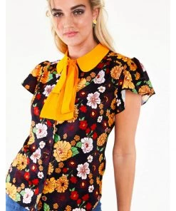 Voodoo Vixen Aurelia Floral 70's Blouse In Multi